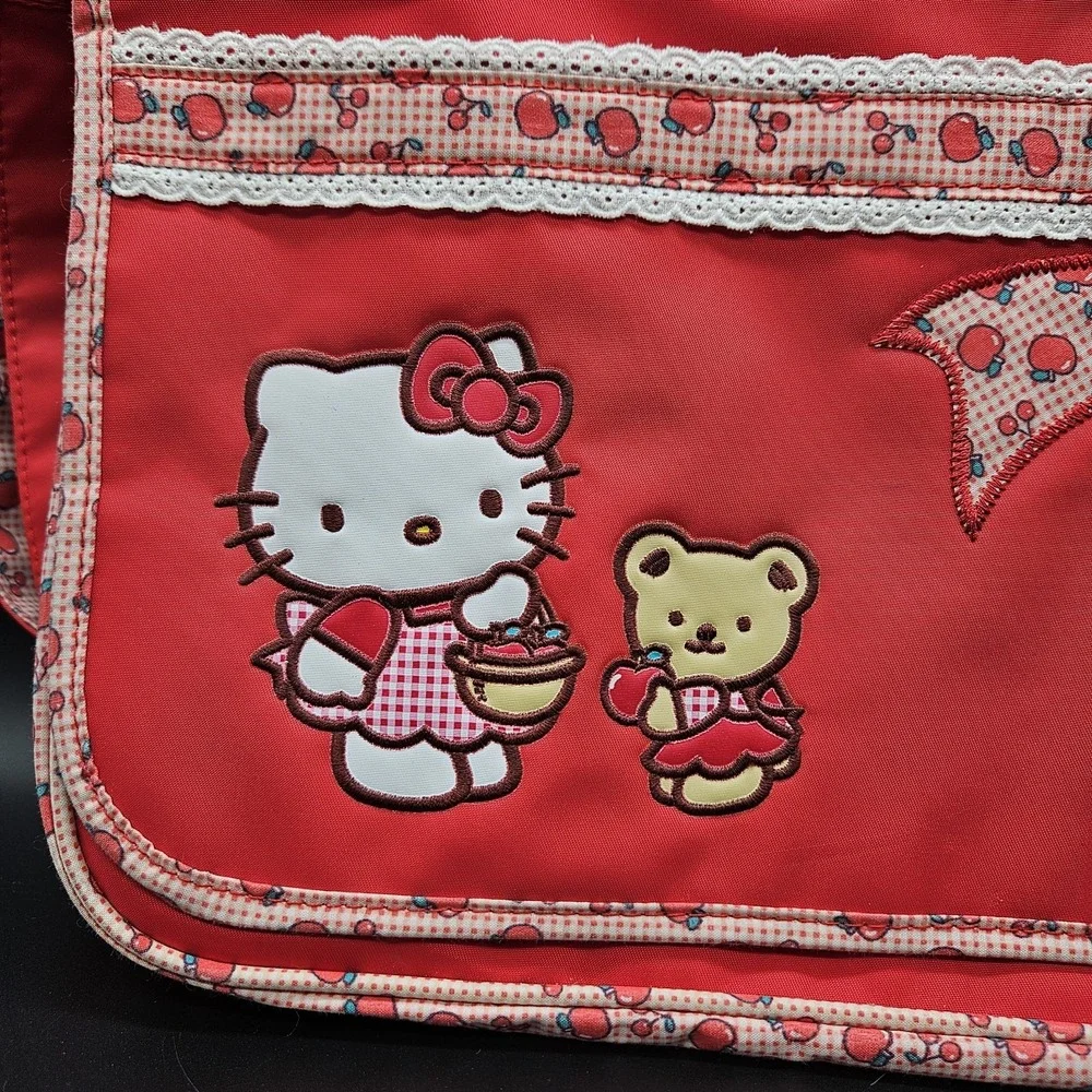 VTG Sanrio Hello Kitty Messenger Shoulder Bag Red Apple Gingham Laptop Y2K